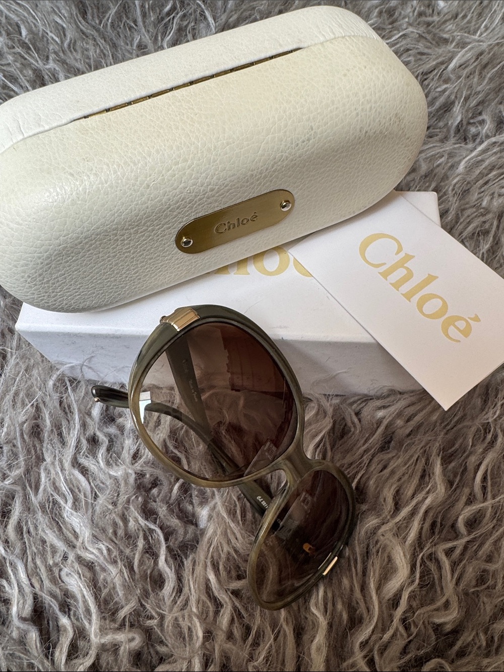 Chloé Olive Round Sunglasses with Gold Accents